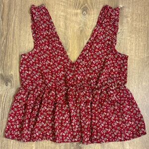 American Eagle Womens Tank Top Floral Peplum XS Sultry V-Neck Ruffle Cottagecore